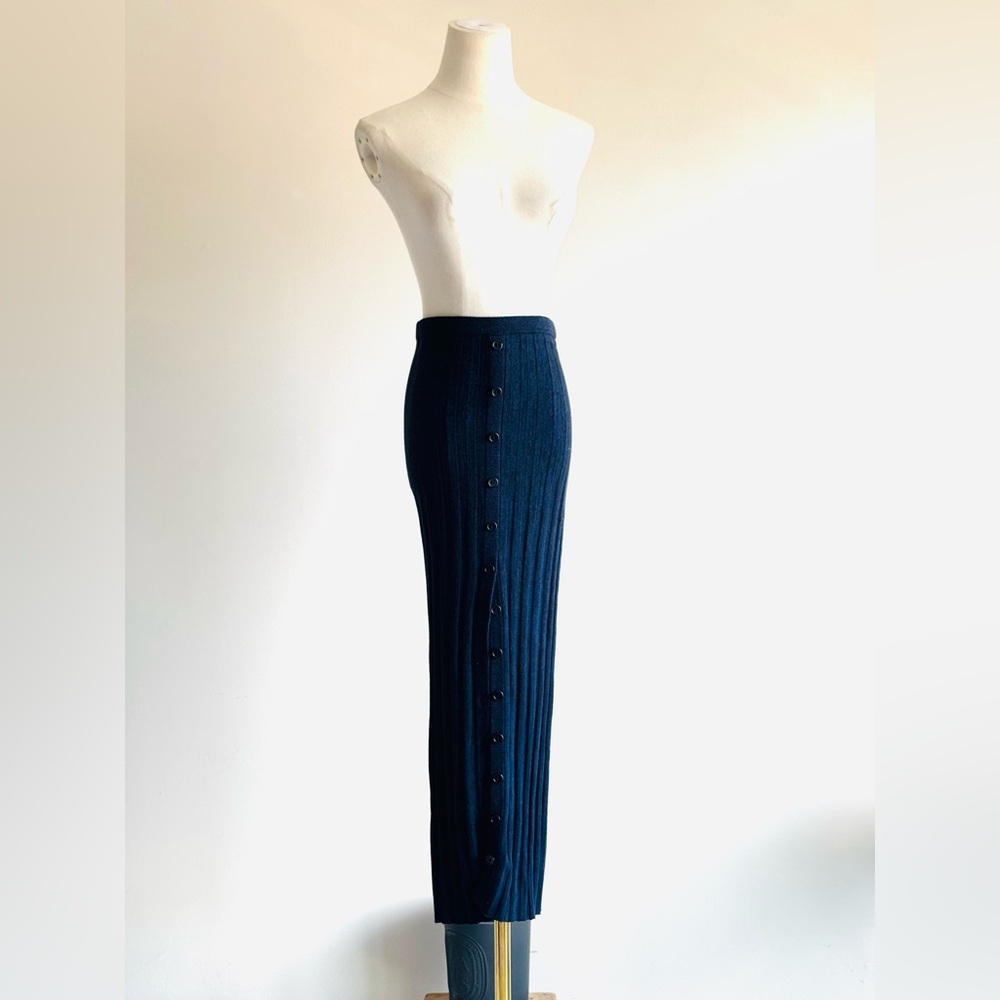 NAADAM Elegant Navy Button-Down CABLE KNIT button down skirt sz S maxi length